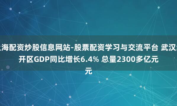 上海配资炒股信息网站-股票配资学习与交流平台 武汉经开区GDP同比增长6.4% 总量2300多亿元