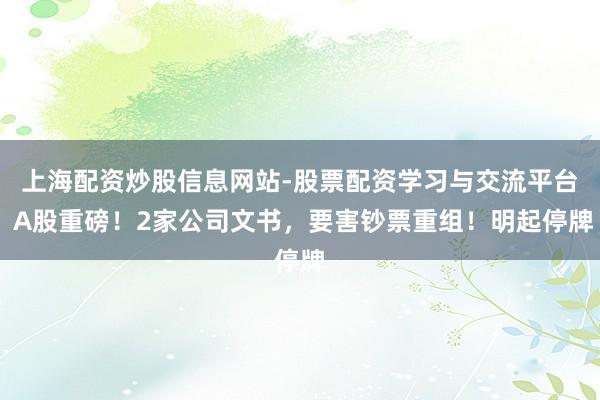 上海配资炒股信息网站-股票配资学习与交流平台 A股重磅！2家公司文书，要害钞票重组！明起停牌