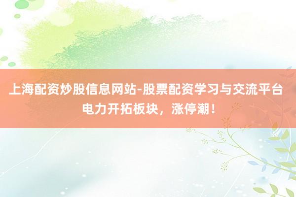 上海配资炒股信息网站-股票配资学习与交流平台 电力开拓板块，涨停潮！