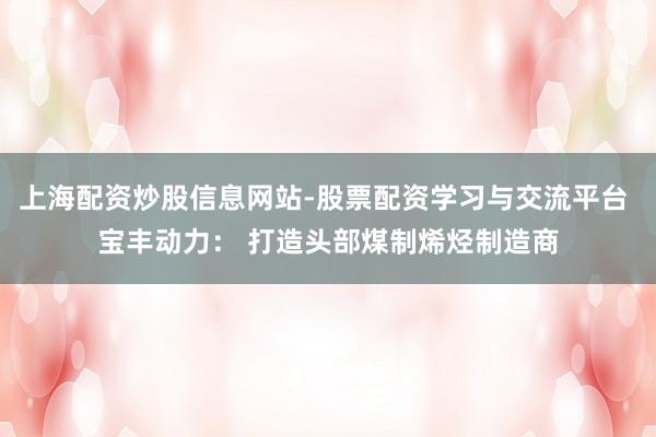 上海配资炒股信息网站-股票配资学习与交流平台 宝丰动力： 打造头部煤制烯烃制造商