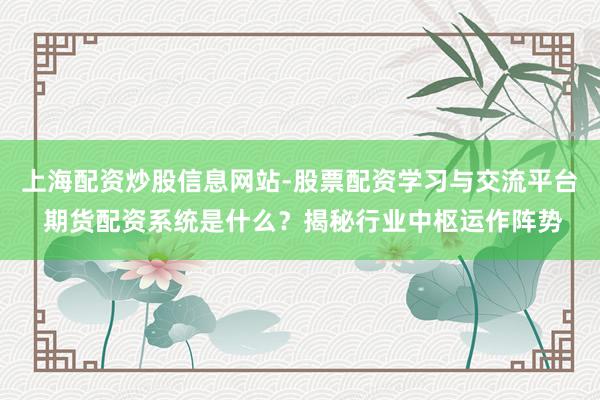 上海配资炒股信息网站-股票配资学习与交流平台 期货配资系统是什么？揭秘行业中枢运作阵势
