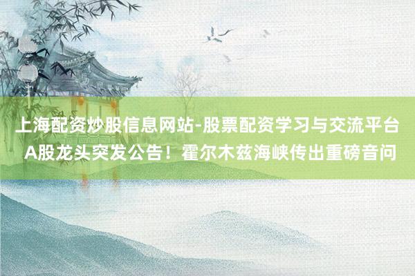 上海配资炒股信息网站-股票配资学习与交流平台 A股龙头突发公告！霍尔木兹海峡传出重磅音问